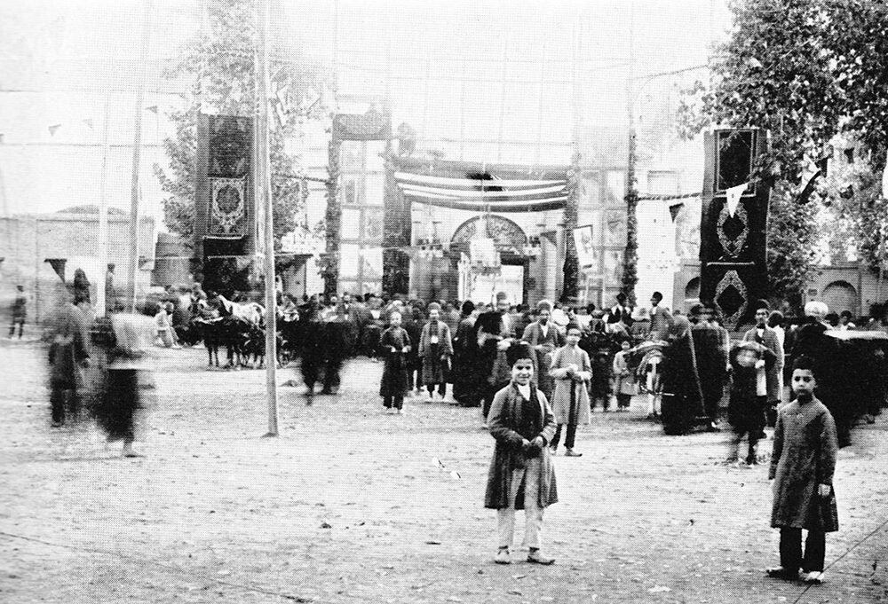 Entrance to the Iranian parliament grounds, Tehran, 1907.