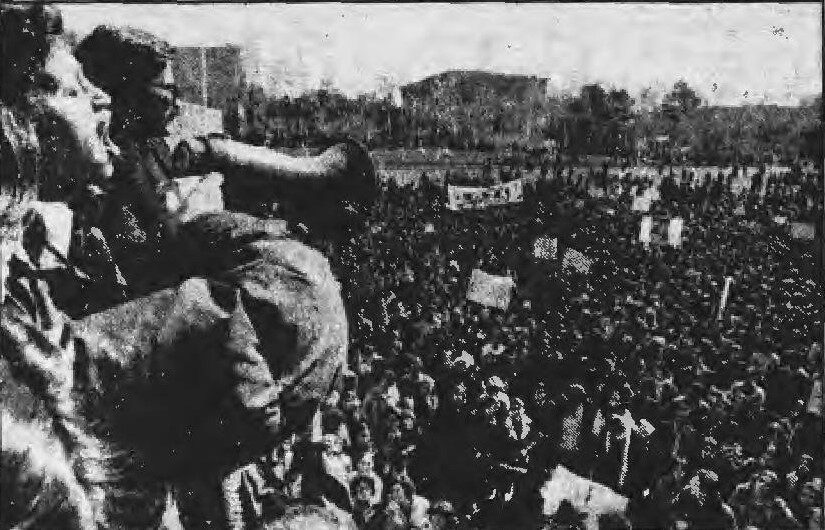 Women protest mandatory hijab at Tehran University, March 12, 1979.